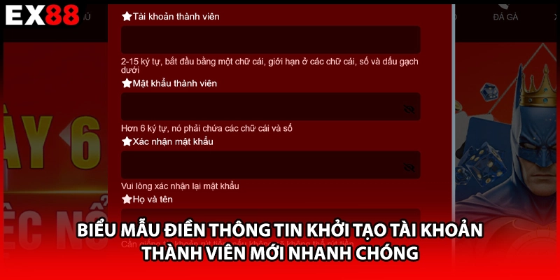 Biểu mẫu điền thông tin khởi tạo tài khoản thành viên mới nhanh chóng 