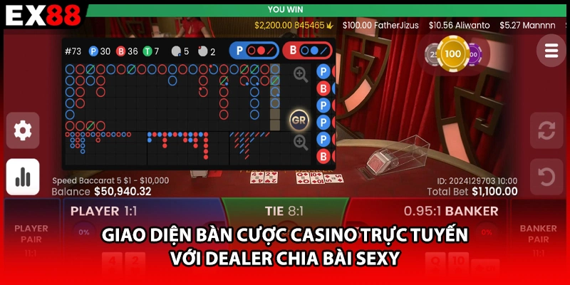 Giao diện bàn cược casino trực tuyến với Dealer chia bài sexy