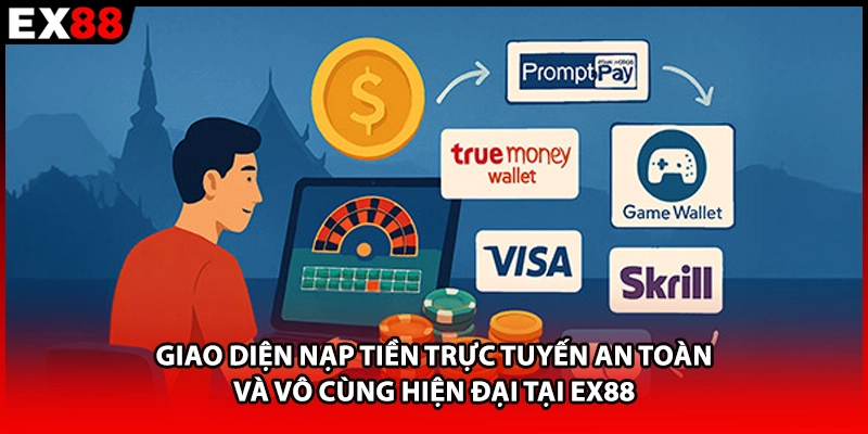 Giao diện nạp tiền trực tuyến an toàn và vô cùng hiện đại tại EX88